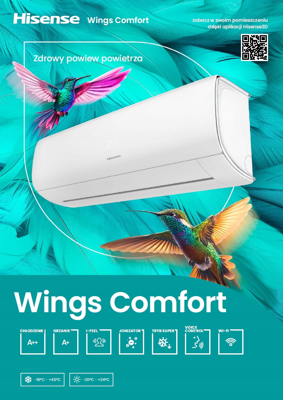 Klimatyzator ścienny Hisense Wings Comfort 3,2 kW WiFi KB35MR0B seria 2026