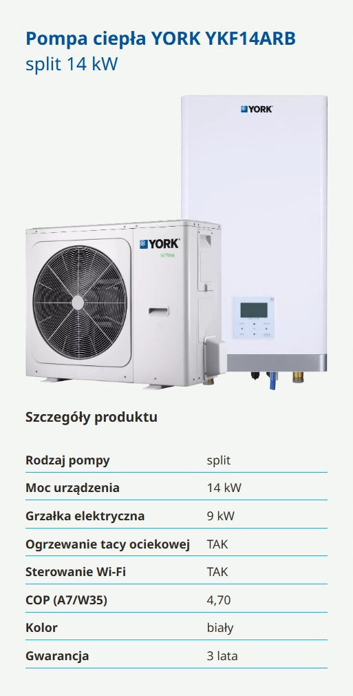 Pompa ciepła YORK YKF14ARB split 14kW Sterowanie WiFi