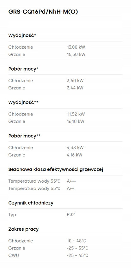 Pompa ciepła Gree Versati Split 16kW 3 fazowa