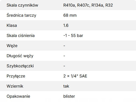 Pojedynczy manometr wysokiego ciśnienia VALUE VMG-1-S-H-R32