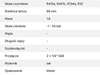Pojedynczy manometr wysokiego ciśnienia VALUE VMG-1-S-H-R32