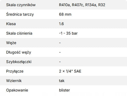 Pojedynczy manometr niskiego ciśnienia VALUE VMG-1-S-L-R32
