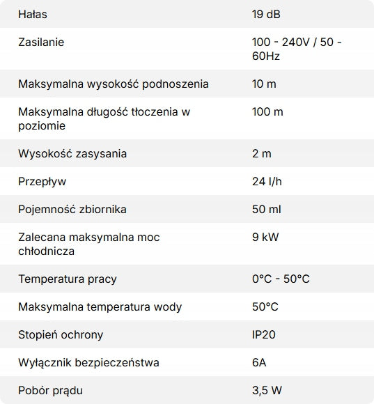 Cicha pompka skroplin S1 VALUE 24 l/h