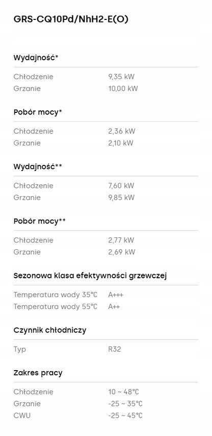 Pompa ciepła Gree Versati Split 10kW