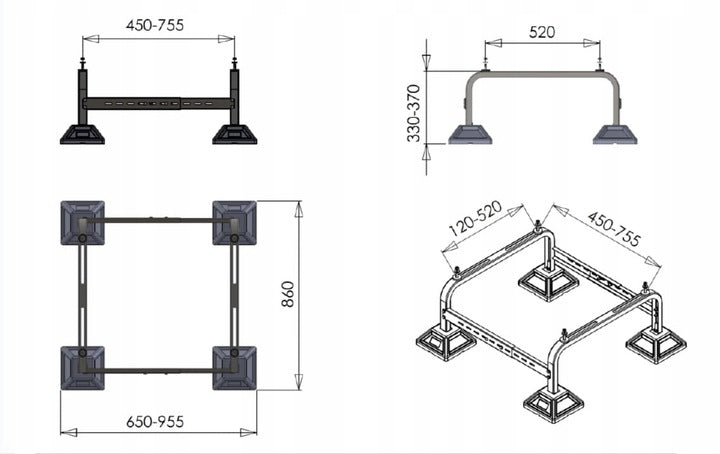 Podstawa regulowana uchwyt pod pompę ciepła FrameFoot FF-755 360kg