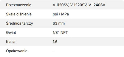 Mały wakuometr do pomp próżniowych VALUE