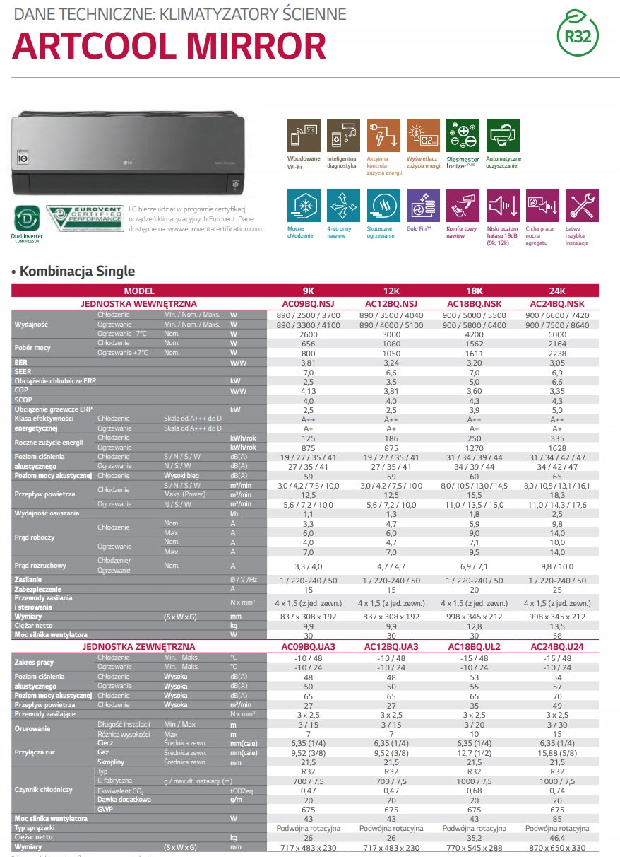 KLIMATYZACJA LG ArtCool Mirror Wi-Fi 2,5kW Pilot
