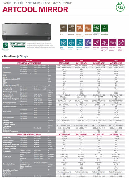 KLIMATYZACJA LG ArtCool Mirror Wi-Fi 2,5kW Pilot