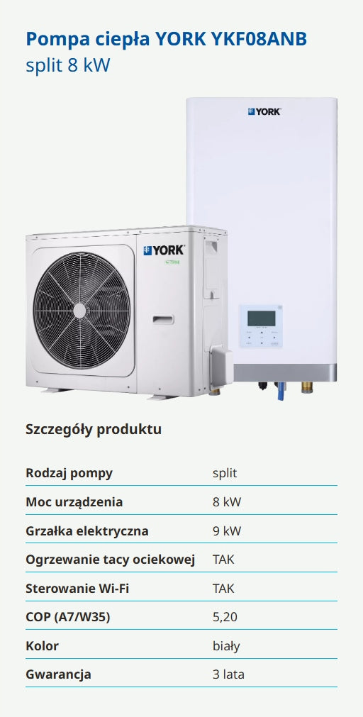 Pompa ciepła YORK YKF08ANB split 8kW Sterowanie WiFi