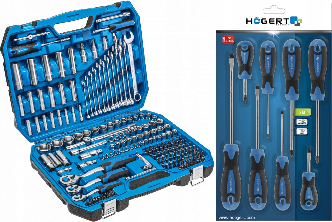 Zestaw narzędziowy Hogert HT1R444, 222 sztuk, CrV, grzechotki 72 T