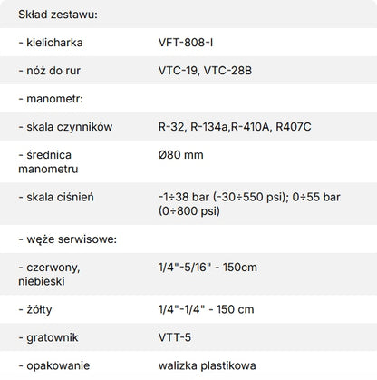 Zestaw narzędzi montażowych VALUE VTB-5B-I + pręty do gięcia rur 4m
