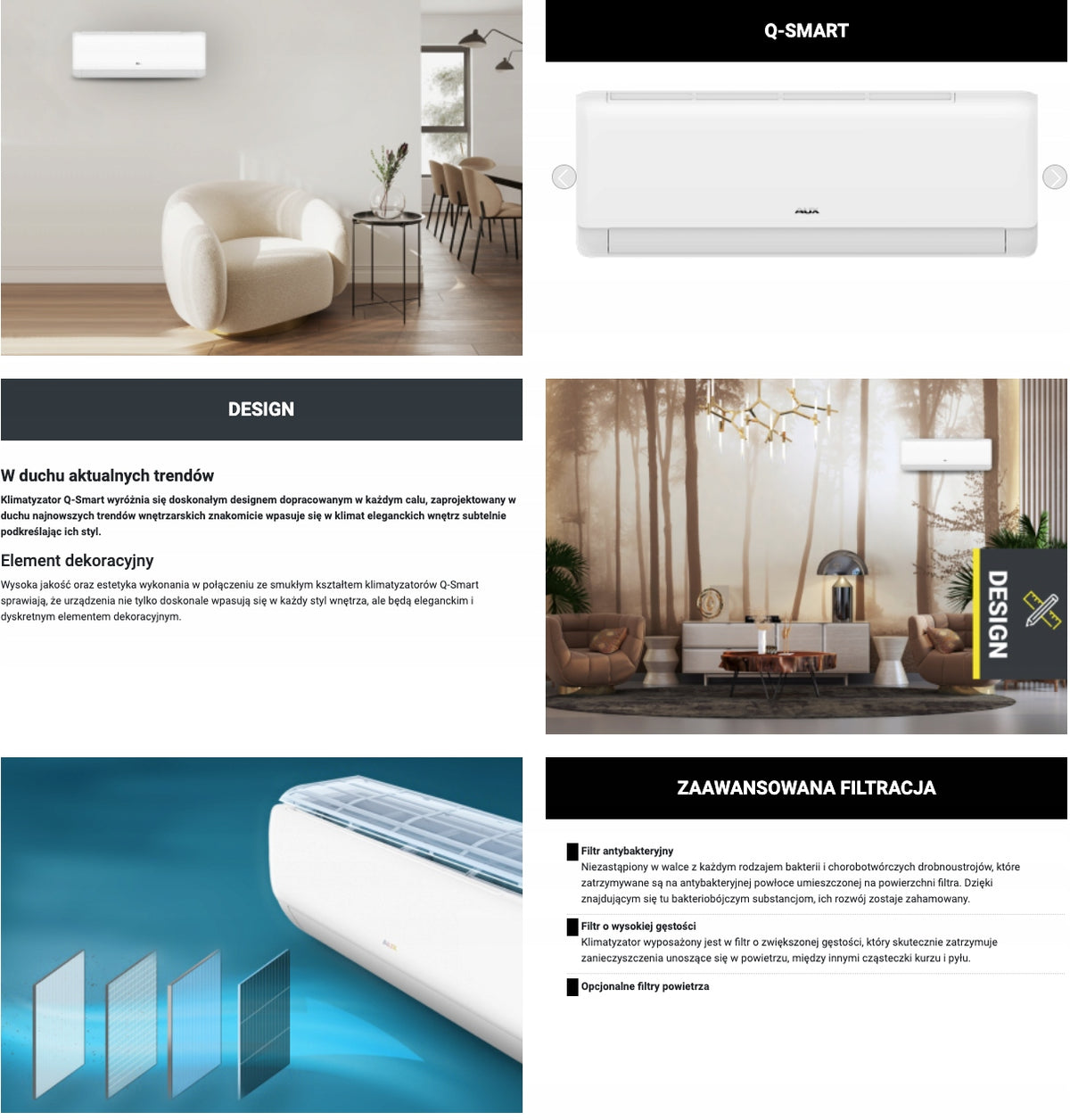 KLIMATYZATOR ŚCIENNY AUX Q-SMART PLUS II 7,3 kW Wi-Fi UV jonizator, grzanie