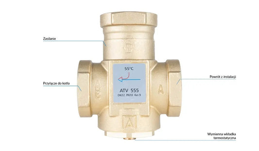 Zawór temperaturowy ATV 555 Niezawodność Precyzja DN32, Rp1 1/4" kvs 9