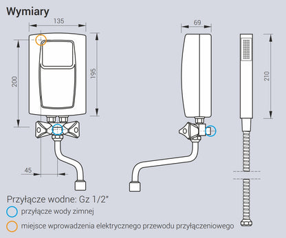 Prysznicowy przepływowy podgrzewacz wody Kospel EPS2.P 5,5kW