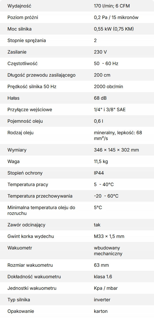 Dwustopniowa pompa próżniowa VALUE VRP-6DV