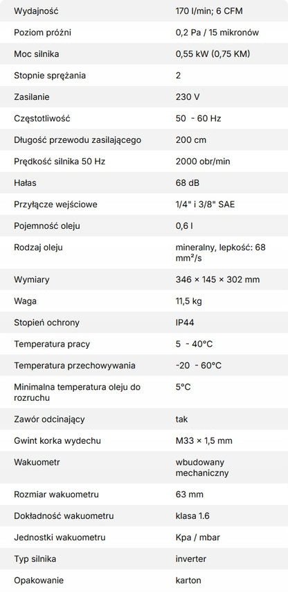 Dwustopniowa pompa próżniowa VALUE VRP-6DV